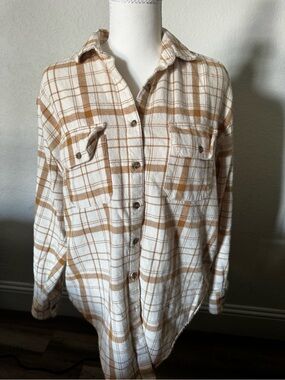 Billabong White & Tan Plaid Button-Up Flannel Shirt